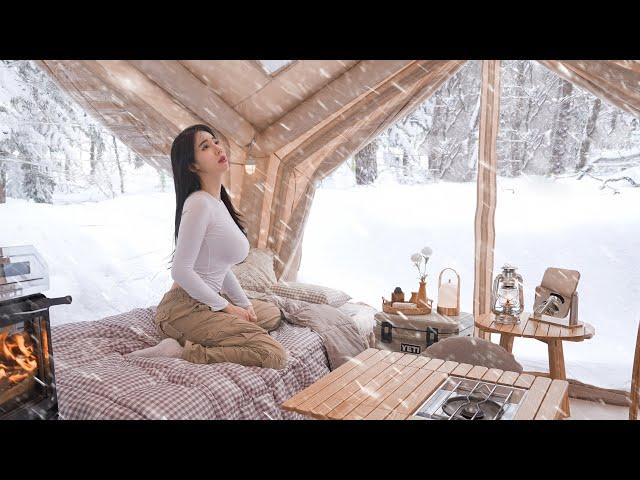  SNOW CAMPING IN THE STORM WITH NEW AIR TENT ㅣCAMP ASMR