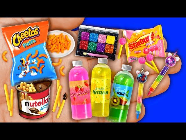 16 DIY How to make Miniature Cheetos Nutella Starburst Lollipop Doll Makeup Unicorn Kawaai Juice