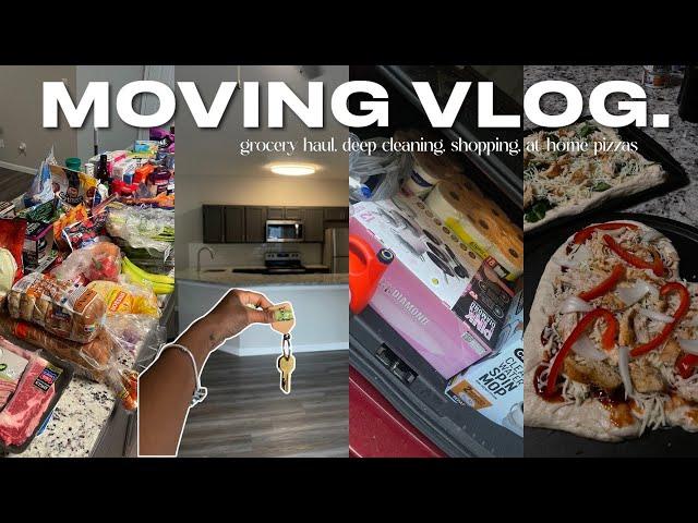 MOVING VLOG 001 | moving into my first apartment, deep cleaning, grocery haul, shopping, settling in