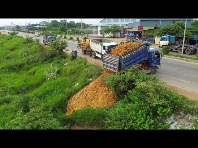 Processing Landfill Project! Dozer D31P KOMATSU, 5Ton Dump Truck Unloading, Full Video