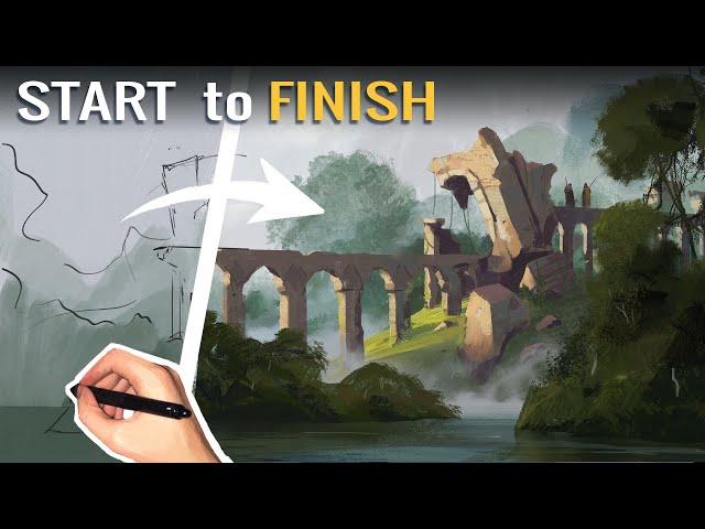 How to Paint and Design a Landscape Environment (Digital Painting Tutorial)