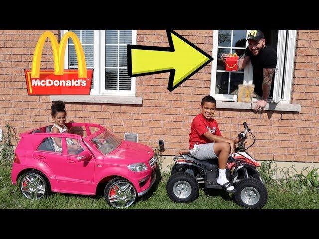 McDonald's Drive Thru Prank on Power Wheels, Kids Pretend Play | FamousTubeKIDS