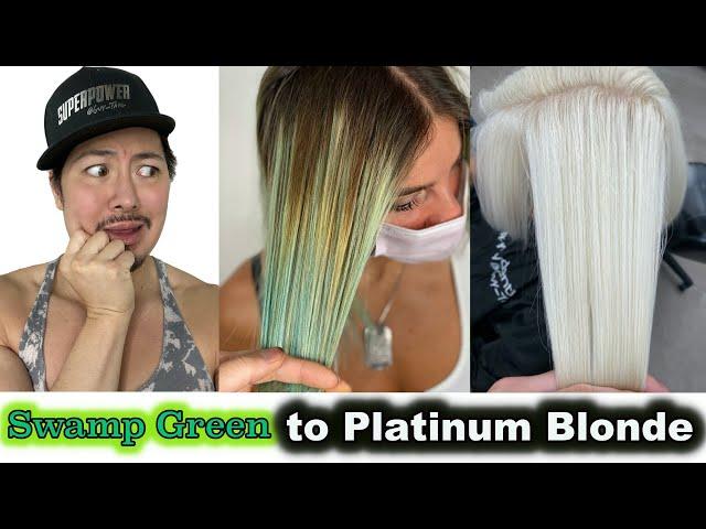 Swamp Green to Platinum Blonde Hair Transformation