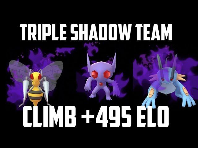 Triple shadow team CLIMBS +495 ELO STRONGEST Great league team FT Beedrill Sableye & Swampert