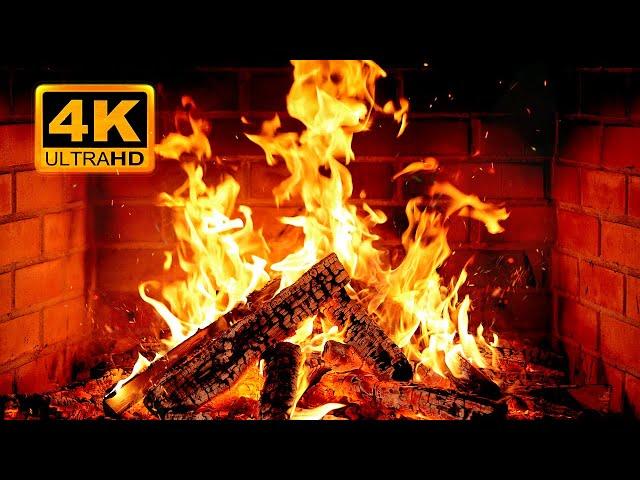  Cozy Fireplace 4K (12 HOURS). Fireplace with Crackling Fire Sounds. Fireplace Ambience