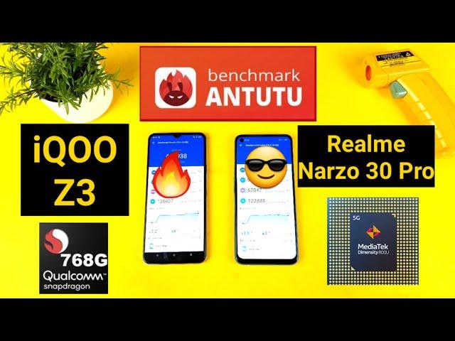 iQOO Z3 vs Realme Narzo 30 pro antutu benchmark comparison snapdragon vs dimensity 