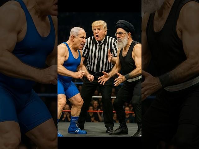 "Wrestling diplomacy collapses: Referee Trump hits the mat, crowd erupts in laughter."