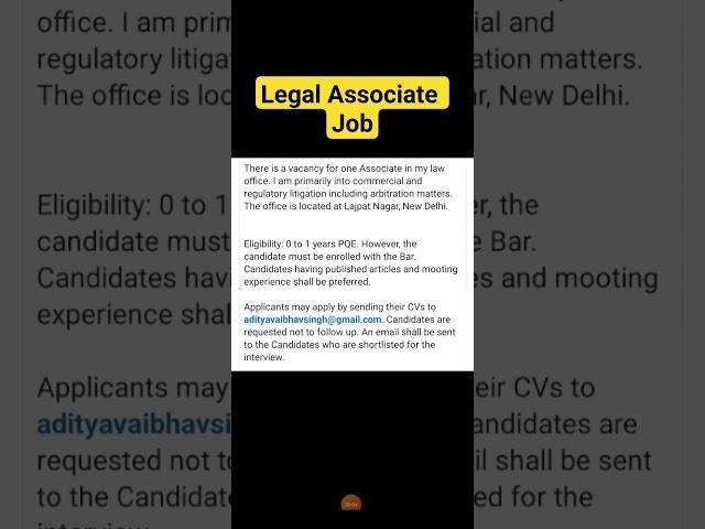Job Opportunity for Law Graduates। Legal Associate Job। LL.B. Job। Law Students Job। #shorts