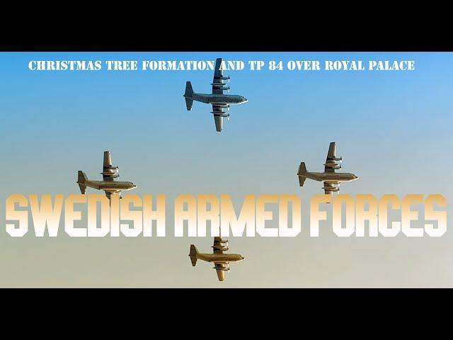 JAS 39 Gripen Christmas Tree formation and Tp 84 over Royal Palace Stockholm Sweden 2024! (mobile)