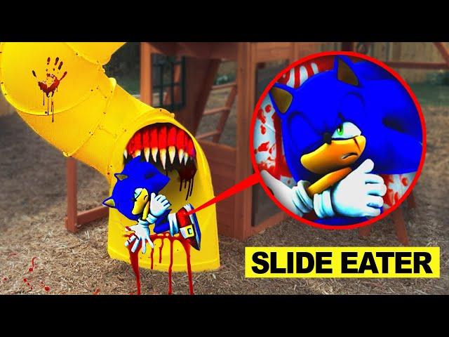 DRONE CATCHES SLIDE EATER WITH SONIC.EXE IN REAL LIFE AT HAUNTED PLAYGROUND!