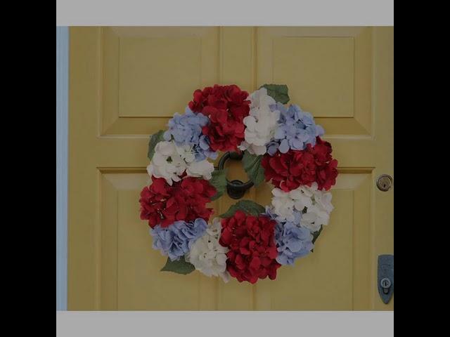 Hydrangea Wreath 12 Artificial Flowers 18” Silk Spring Wreath For Front Door With Foliage