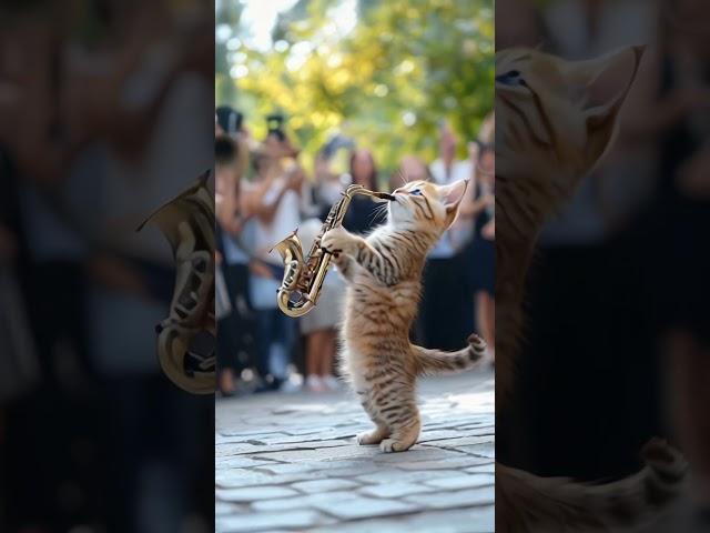 the cat play saxophone