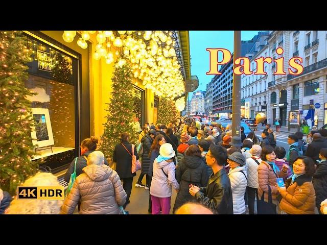 Paris, France  Paris walk 4K HDR   Paris Christmas lightings and decorations, Bon Marché