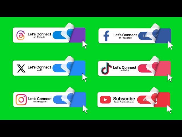 12+ Social Media Buttons Green Screen | Youtube | Tiktok | Facebook | Instagram |  Twitch | X