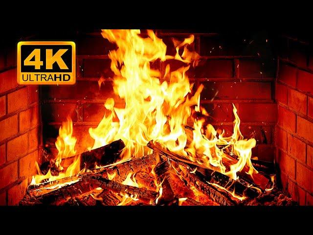  Cozy Fireplace 4K (12 HOURS). Fireplace with Crackling Fire Sounds. Fireplace Ambience