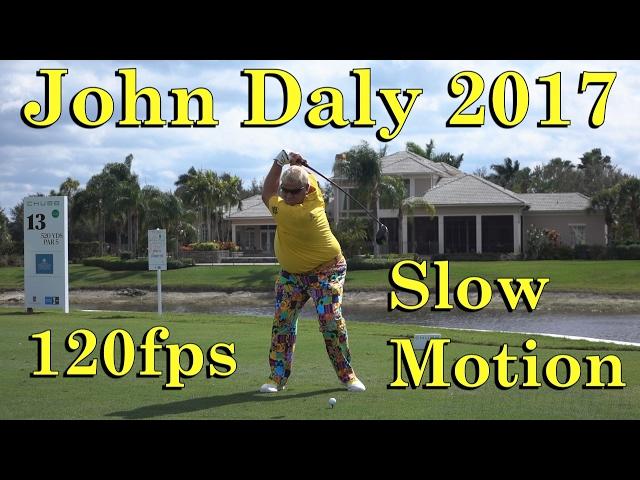 2017 JOHN DALY 120fps SLOW MOTION FACE ON DRIVER GOLF SWING 1080 HD