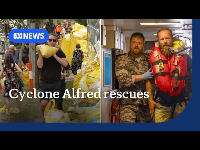 A rush on sandbags and a dramatic rescue at sea as Cyclone Alfred approaches | ABC NEWS