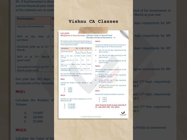 Effective Yield on Mutual Fund | MCQ Case Scenarios #cafinal #cafinalafmrevision #cafinalafm