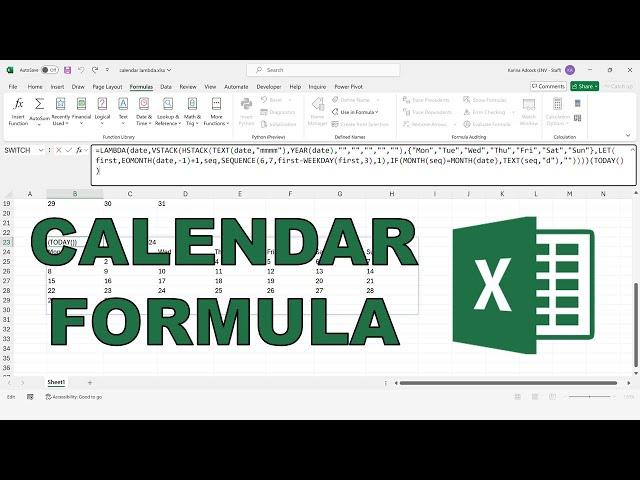 How to make a CALENDAR formula in excel | LAMBDA