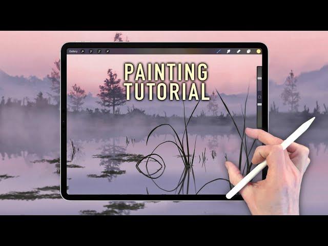 IPAD PAINTING TUTORIAL - Easy Mountain Sunset landscape in Procreate