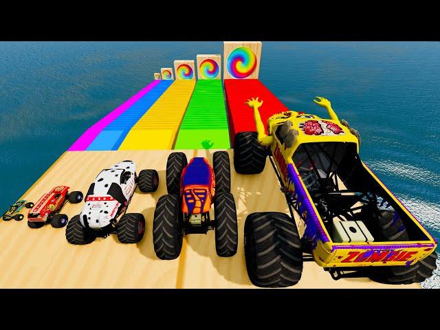 Portal Trap Challenge with Big & Small Monster Trucks BeamNG Game