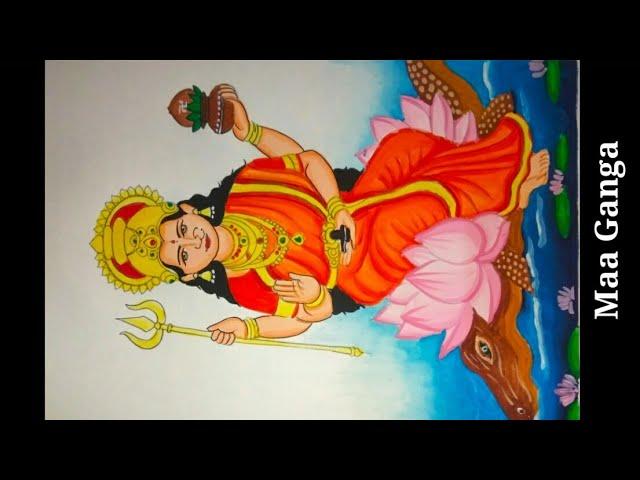 How to draw a beautiful painting of Maa Ganga / Maa Ganga drawing for beginners