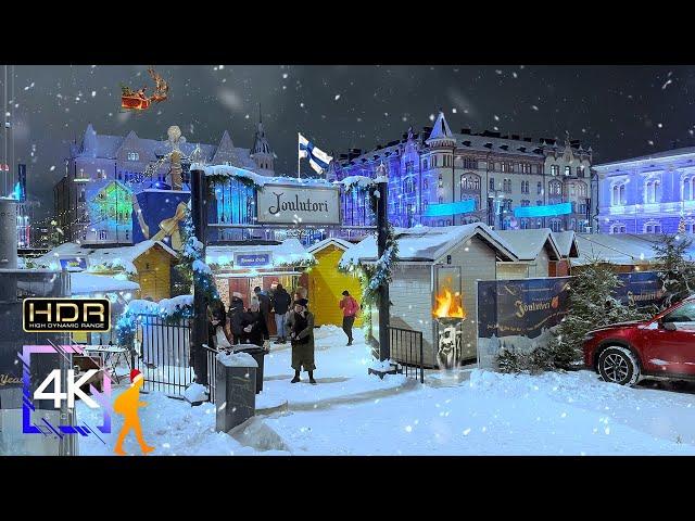 Tampere Christmas Market 2022  Walking in Snow, Finland, 4K HDR Binaural Sound