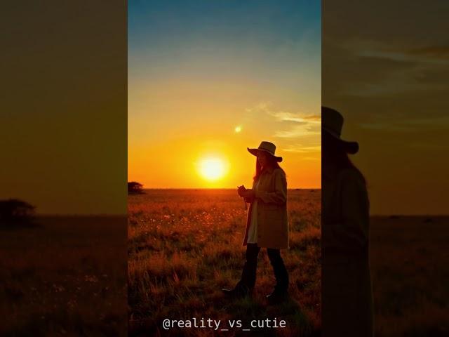 AI Generated Art: Golden Savanna Sunrise  Explorer Surveys the Awakening Plains! | Wan2.1 T2V-1.3B