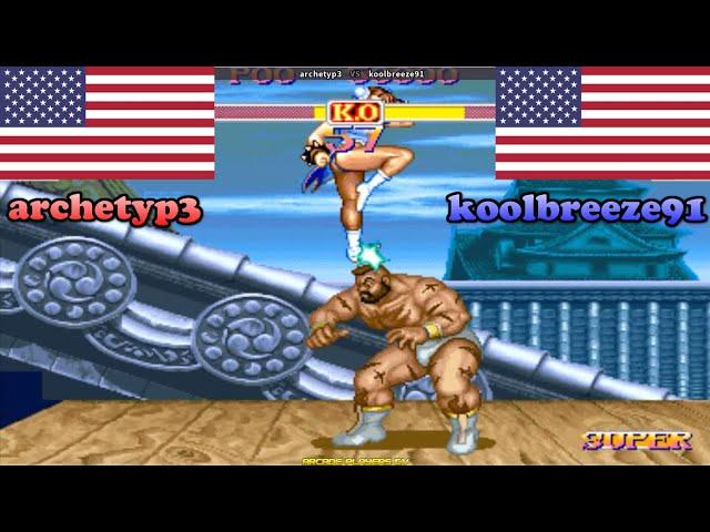 #fightcade Super Street Fighter 2 Turbo  archetyp3 (Usa) vs koolbreeze91 (Usa) スーパーストリートファイターII X