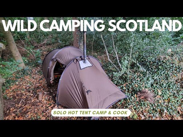 Wild camping Scotland. Solo hot tent camp and cook. A night in the forest.