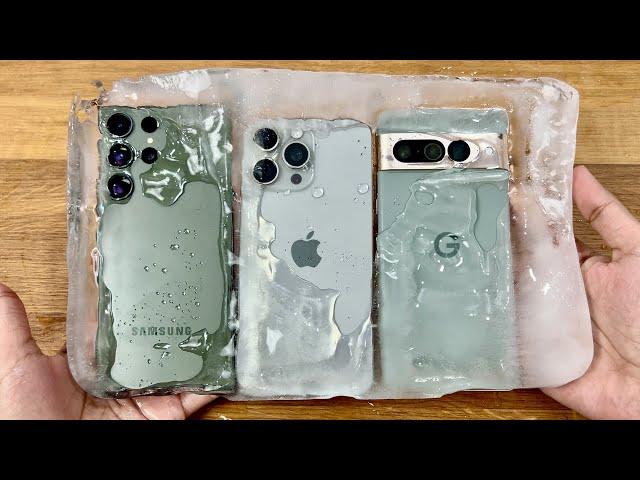 iPhone 15 Pro Max vs Samsung S23 Ultra vs Pixel 7 Pro - Water FREEZE Test! OMG!