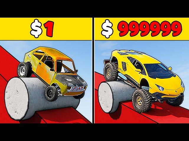 $1 vs $1,000,000 Vehicles VS Wipeout VS Stairs VS Jump Obstacles in BeamNG.drive