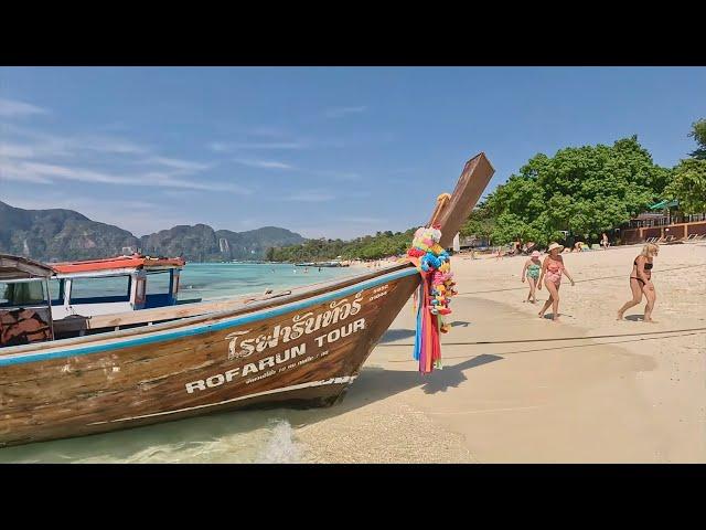 Thailand  Long Beach, Phi Phi Island Walking tour in 4K HDR