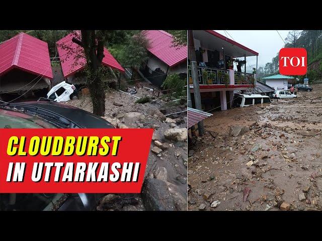 UTTARAKHAND FLASH FLOOD Caught on Tape: Cloudburst in Uttarkashi district damages houses and roads