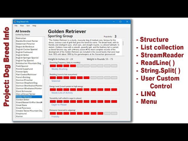 OOP Programming (VB) - 10O Dog Breed Info Project