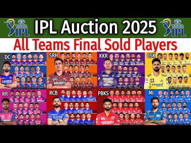 IPL Auction 2025 All Teams Final Squad | IPL 2025 All Sold Players list | All Teams Players List