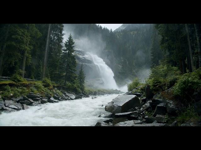 Calming Powerful Mountain Waterfall and River. Relaxing Nature Sounds. (10 Hours, 4K). White Noise.