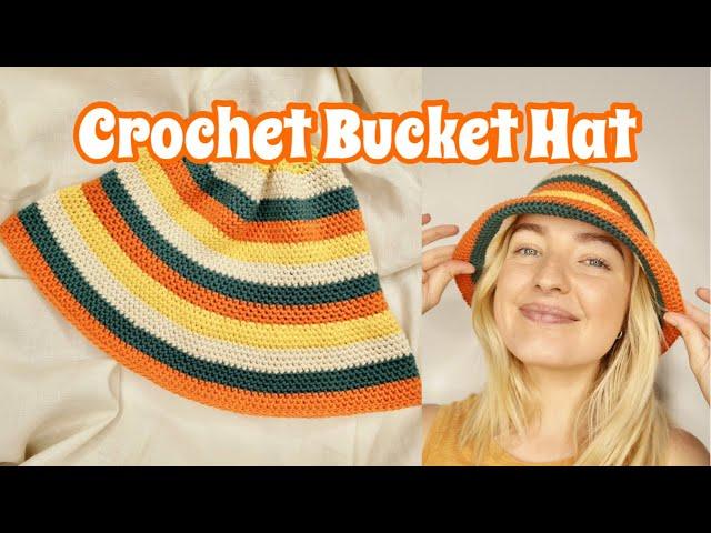 Crochet Bucket Hat Tutorial | Pail Hat Pattern | Retro Striped Bucket Hat