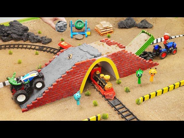 Truck and Train crash in accident - Diy tractor build bridge construction with cement and bricks