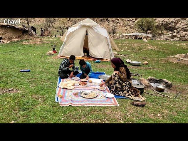 the Nomad Woman Serves Lunch to her Family: Nomad life of Iran