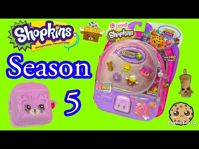 Season 5 Shopkins Pack with Petkins Backpack Surprise Blind Bag + Charmbracelet - Video Cookieswirlc