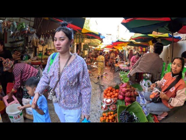 Cambodia Tour 2024 - Walking Tour 4K - Walk Khmer Local Market, Street Food tour