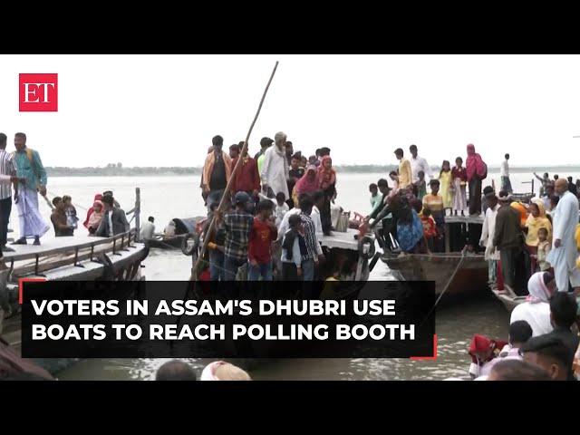 LS Polls 2024: Locals of Assam’s Dhubri use boats to arrive at the polling booth to cast votes