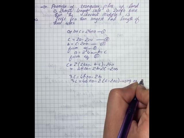 The perimeter of a triangular plot of land is 2400ft. The longest side is 200 ft ... | Plainmath