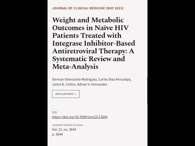 Weight and Metabolic Outcomes in Naïve HIV Patients Treated with Integrase Inhibitor-... | RTCL.TV