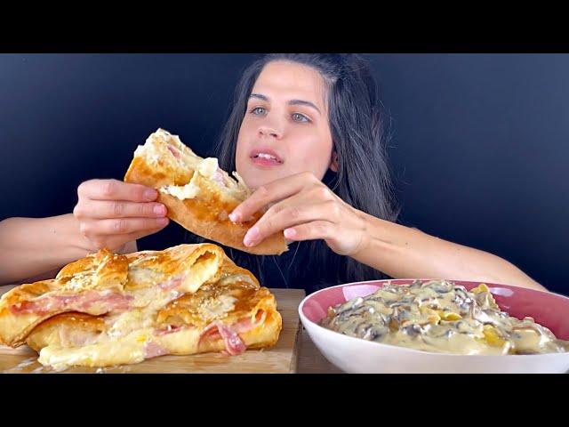 CHEESY CALZONE & CREAMY RAVIOLI W/ MUSHROOMS | MUKBANG | ASMR | EATING SOUNDS