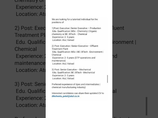 Exciting Job Openings at Atul Ltd. – Valsad (Chemical Industry Jobs)