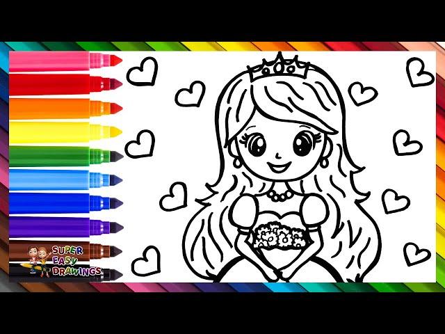 Draw and Color a Princess with Flowers ️ Drawings for Kids