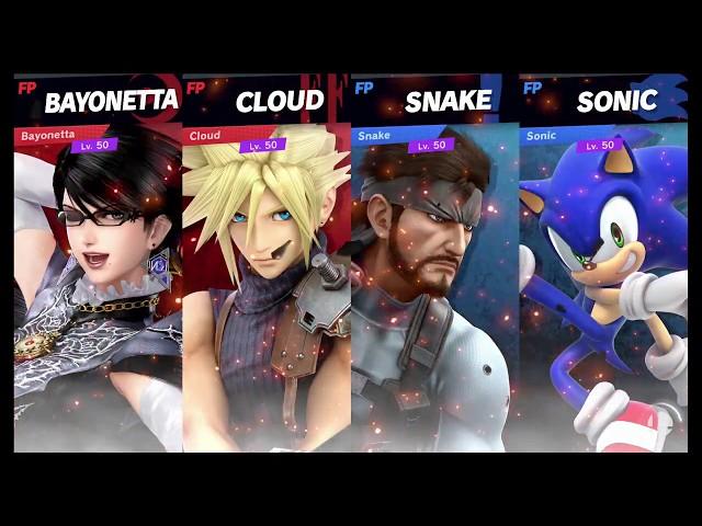 Super Smash Bros Ultimate Amiibo Fights   Request #10203 Bayonetta & Cloud vs Snake & Sonic