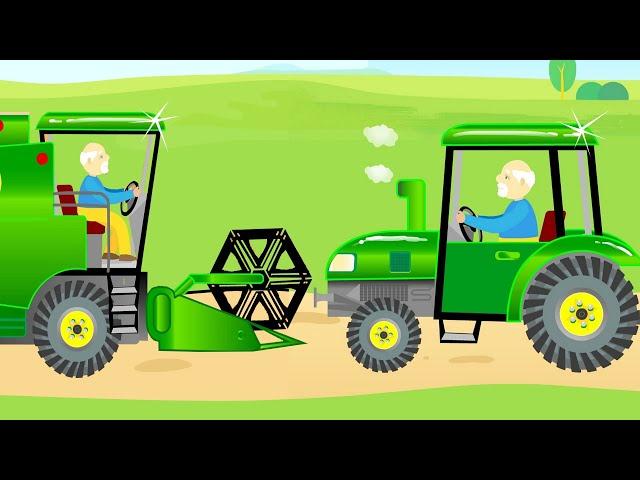 Zielone pojazdy rolnicze i Traktor na Wsi - Tractor and combine harvester Work in the Countryside